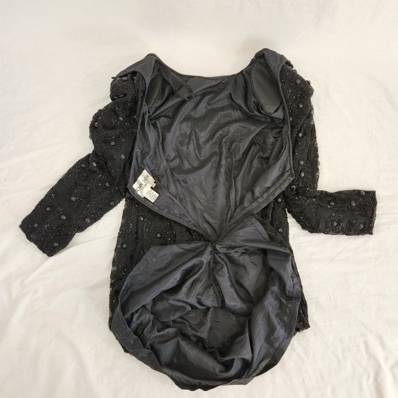 Vintage JOAN LESLIE Hollywood-Fairy-Tale Beaded Black Silk Sheath Dress Size 10. - Picture 12 of 16